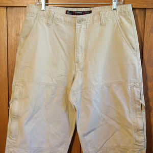 Express Men's Khaki Zip Cargo Shorts Long Hvy Duty